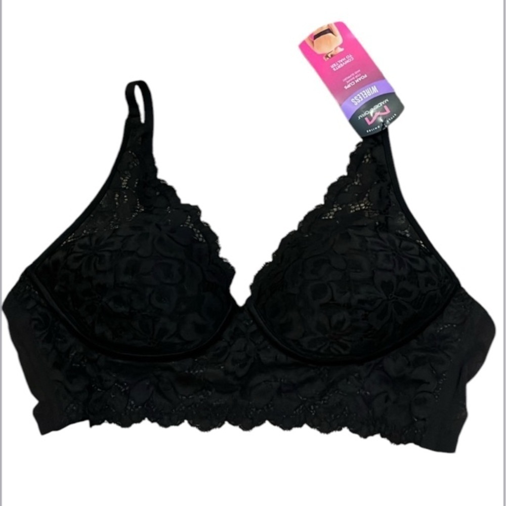 🆕 Maidenform Black Lace Wireless Bra with Convertible Straps Size 36A